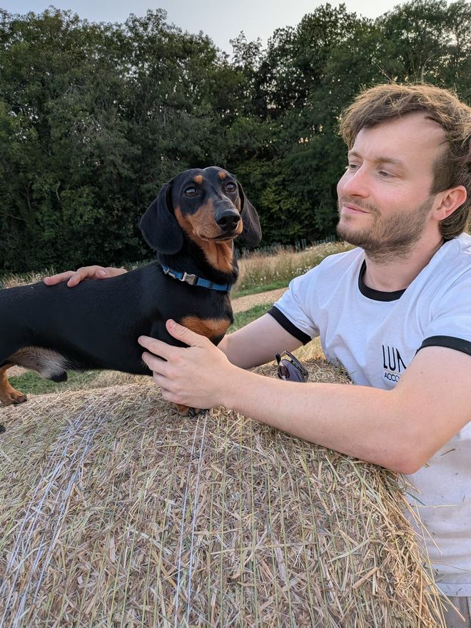 Chris Sullivan ACA, founder of Lumi Accountancy, with one of his dachshunds